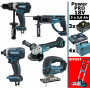 Pack Makita Power PRO 5 outils 18V: DDF458 + DHR202 + DGA504 + DTD152 + DJV180 + 3 batt 5Ah + 4 Coffrets + chariot diable OFFERT