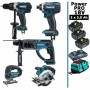 Pack Makita Power PRO 5 outils 18V: Perceuse DDF458 + Perfo DHR202 + Visseuse DTD152 + DJV180 + DSS610 + 3 batt 5Ah + sac