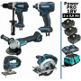 Pack Makita Power PRO 5 outils 18V: DDF458 + DGA504 + DTD152 + DJV180 + DSS610 + 3 batt 5Ah + sac