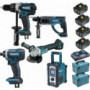 Pack Pro Makita 18V 5Ah: Perceuse 91Nm DDF458 + Meuleuse 125mm DGA504 + Perforateur 2J DHR202 + Visseuse à chocs 165Nm DTD152 +