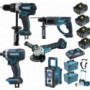 Pack Makita Pro 18V 5Ah: Perceuse 91Nm DDF458 + Meuleuse 125mm DGA504 + Perforateur 2J DHR202 + Visseuse à chocs 165Nm DTD152 +