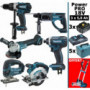 Pack Makita Power PRO 6 outils 18V: DDF458 +DHR202 + DGA504 + DTD152 + DJV180 + DSS610 + 3 batt 5Ah + 5 Coffrets + chariot diabl