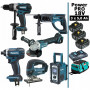 Pack Makita Power PRO 6 outils 18V: DDF458 + DHR202 + DGA504 + DTD152 + DJV180 + DMR108 + 3 batt 5Ah + sac