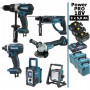 Pack Makita Power PRO 6 outils 18V: DDF458 + DTD152 + DGA504 + DHR202 + DMR108 + Projecteur + 3 batt 5Ah + 3 Coffrets