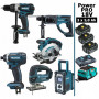 Pack Makita Power PRO 6 outils 18V: DDF458 + DHR202 + DTD152 + DJV180 + DSS610 + DMR108 + 3 batt 5Ah + sac