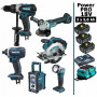 Pack Power PRO Makita 6 outils 18V: Perceuse DDF458 + Visseuse à choc DTD152 + Meuleuse DGA504 + Scie circulaire DSS610 + Radio