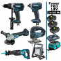 Pack Makita Power PRO 6 outils 18V: DDF458 + DGA504 + DTD152 + DJV180 + DJR186 + Projecteur + 3 batt 5Ah + sac