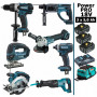 Pack Makita Power PRO 7 outils 18V: DDF458 + DHR202 + DGA504 + Visseuse DTD152 + DJV180 + DSS610 + DJR186 + 3 batt 5Ah + sac