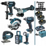 Pack Makita Power PRO 7 outils 18V: DDF458 + DGA504 + DTD152 + DJV180 + DSS610 + DMR108 + DEADML802 + 3 batt 5Ah + 4 Coffrets