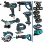 Pack Makita Power PRO 7 outils 18V: DHP458 + DHR202 + DGA504 + DTD152 + DJV180 + DSS610 + DJR186 + 3 batt 5Ah + sac