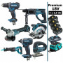 Pack Makita 7 machines 18V 5Ah: Perceuse DDF482 + DTD152 + DGA504 + DHR202 + DJR186 + DJV180 + DSS610 + 4 batteries + sac