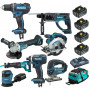 Pack Makita 8 machines 18V 5Ah: DDF482 + DTD152 + DGA504 + DHR202 + DJR186 + DJV180 + DSS610 + DBO180 + 4 batteries + sac