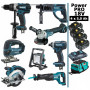 Pack MAKITA Power PRO 8 outils 18V : DDF458 + DHR202 + DGA504 + DTD152 + DJV180 + DSS610 + DJR186 + DEADML805 + 4 batt 5Ah + sac