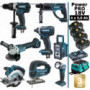 Pack Makita Power PRO 8 outils 18V: DDF458 DHR202 DGA504 DTD152 DJV180 DSS610 DMR107 Lampe DEADML805 4 batt 5Ah 5 Coffrets