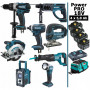 Pack Power PRO 8 outils 18V: DDF458 + DHR202 + DTD152 + DJV180 + DSS610 + DJR186 + DMR108 + DEADML802 + 4 batt 5Ah + sac