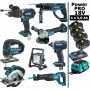 Pack MAKITA Power PRO 8 outils 18V : DHP458 + DHR202 + DGA504 + DTD152 + DJV180 + DSS610 + DJR186 + DEADML805 + 4 batt 5Ah + sac