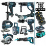 Pack MAKITA Power PRO 9 outils 18V : DDF458 DHR202 DGA504 DTD152 DJV180 DSS610 DJR186 DMR108 DEADML805 + 4 batt 5Ah + sac